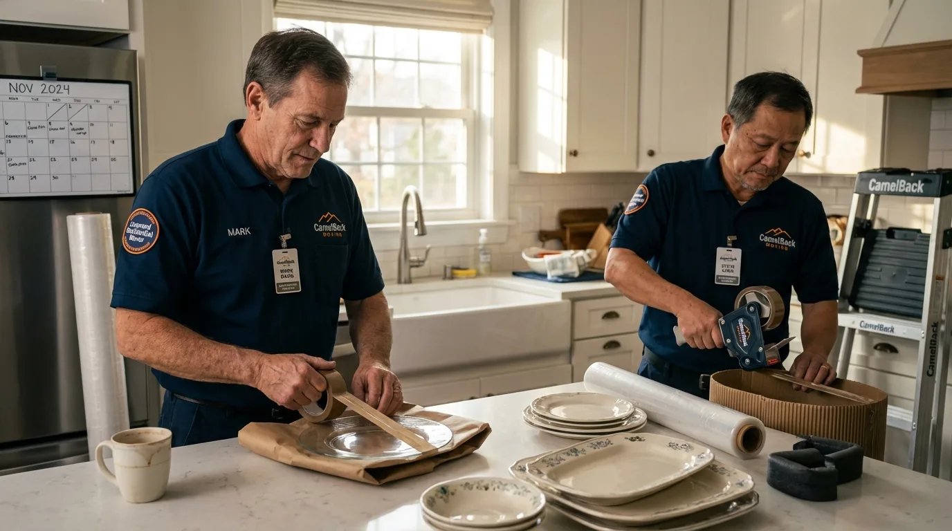 Professional crew packing kitchen dishware in Big Sky, MT